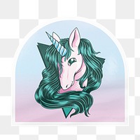 Unicorn png arc badge sticker on transparent background