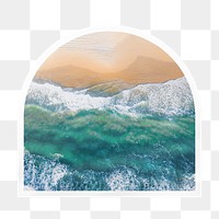 Beach wave png arc badge sticker on transparent background