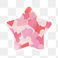 Pink heart pattern png star badge sticker on transparent background