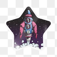 Space rocket png star badge sticker on transparent background