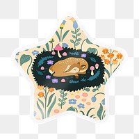 Sleeping deer png star badge sticker on transparent background