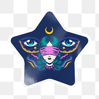 Blindfolded woman png star badge sticker on transparent background