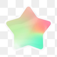 Green holographic png star badge sticker on transparent background