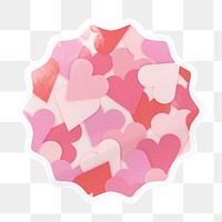 Pink heart pattern png starburst badge sticker on transparent background