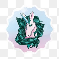 Unicorn png starburst badge sticker on transparent background