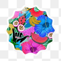 Exotic tropical png pattern starburst badge sticker, transparent background