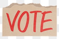 Vote png word sticker, ripped paper typography, transparent background