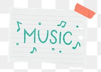 Music png word sticker, ripped note paper typography, transparent background