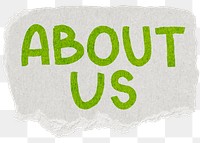 About us png word sticker typography, transparent background