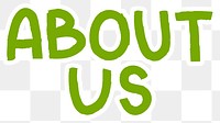 About us png word sticker typography, transparent background