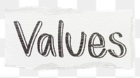 Values png word sticker typography, transparent background
