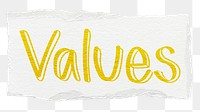 Values png word sticker typography, transparent background