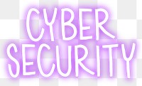 Cyber security png word sticker, neon typography, transparent background