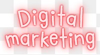 Digital marketing png word sticker, neon typography, transparent background