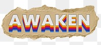 Awaken png ripped paper word sticker typography, transparent background