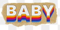 Baby png ripped paper word sticker typography, transparent background