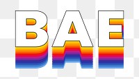 Bae png word sticker typography, layered retro font, transparent background
