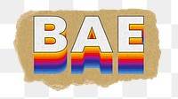 Bae png ripped paper word sticker typography, transparent background