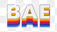 Bae png word sticker typography, layered retro font, transparent background