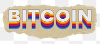 Bitcoin png ripped paper word sticker typography, transparent background