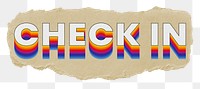 Check in png ripped paper word sticker typography, transparent background