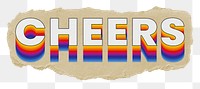 Cheers png ripped paper word sticker typography, transparent background