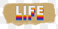 Life png ripped paper word sticker typography, transparent background