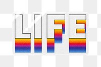 Life png word sticker typography, layered retro font, transparent background