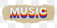 Music png ripped paper word sticker typography, transparent background