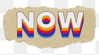 Now png ripped paper word sticker typography, transparent background