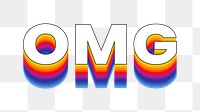 OMG png word sticker typography, layered retro font, transparent background