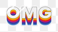 OMG png word sticker typography, layered retro font, transparent background