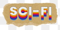 Sci-fi png ripped paper word sticker typography, transparent background