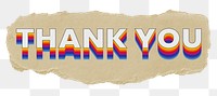 Thank you png ripped paper word sticker typography, transparent background