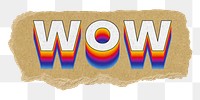 Wow png ripped paper word sticker typography, transparent background