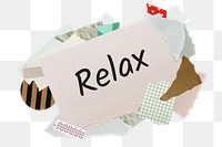 Relax png word sticker, aesthetic paper collage typography, transparent background