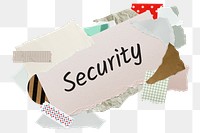 Security png word sticker, aesthetic paper collage typography, transparent background