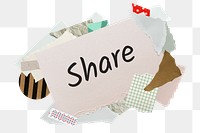 Share png word sticker, aesthetic paper collage typography, transparent background