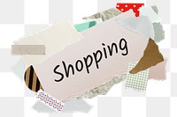 Shopping png word sticker, aesthetic paper collage typography, transparent background