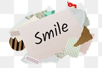 Smile png word sticker, aesthetic paper collage typography, transparent background