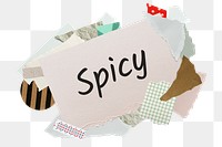 Spicy png word sticker, aesthetic paper collage typography, transparent background