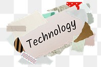 Technology png word sticker, aesthetic paper collage typography, transparent background