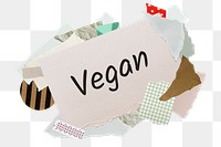 Vegan png word sticker, aesthetic paper collage typography, transparent background