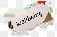 Wellbeing png word sticker, aesthetic paper collage typography, transparent background