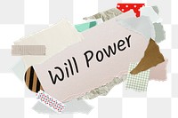 Will power png word sticker, aesthetic paper collage typography, transparent background