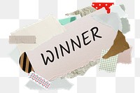 Winner png word sticker, aesthetic paper collage typography, transparent background