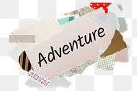 Adventure png word sticker, aesthetic paper collage typography, transparent background