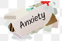 Anxiety png word sticker, aesthetic paper collage typography, transparent background