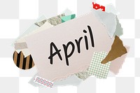 April png word sticker, aesthetic paper collage typography, transparent background