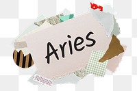 Aries png word sticker, aesthetic paper collage typography, transparent background